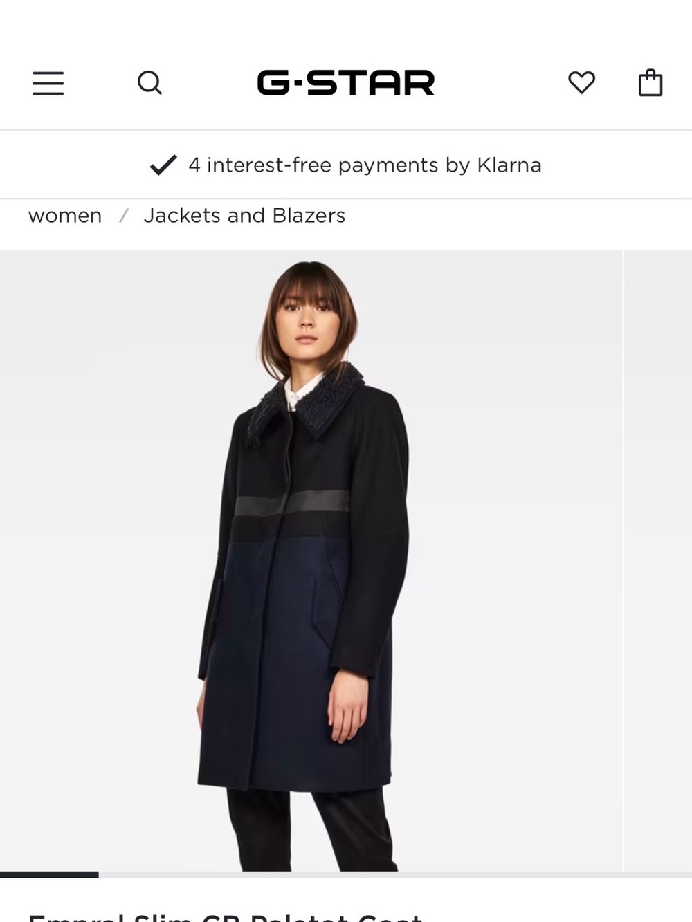 G-Star RAW Women's Empral CB Paletot two tone black blue wool Coat size S NWT